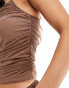 New Look ruched mesh cami top in mid brown