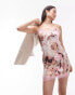 Фото #1 товара Topshop lace and crinkle mix mini slip dress in pink print