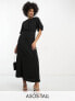Фото #1 товара ASOS DESIGN Tall tie waist puff sleeve midi dress in black