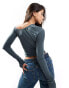 Fashionkilla super-soft off shoulder ruched long sleeve top in charcoal