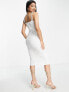 Little Mistress ruched mesh bodycon dress in white