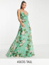 Фото #1 товара ASOS DESIGN Tall cami wrap maxi dress with lace up back in sage floral
