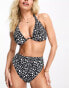 ASOS DESIGN Fuller Bust mix and match halter monowire bikini top in mono spot print