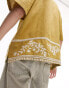 Topman short sleeve relaxed revere boarded embroidered shirt in yellow