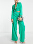 Extro & Vert super wide leg trousers in emerald satin co-ord