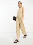 Фото #7 товара Vero Moda Tall linen touch tie back jumpsuit with pleat front wide leg in beige