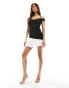 ASOS DESIGN scuba halter mini dress with contrast pleat hem in black Черный, S - EU 36-38 - фото #3