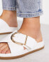 ASOS DESIGN Wide Fit Flash buckle cross vamp flat sandals in white