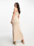 Stradivarius one shoulder crochet knitted maxi dress in natural