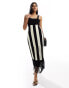 Фото #1 товара & Other Stories knitted midi dress with crochet tassel hem detail in black and white stripes