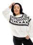 Фото #1 товара Threadbare Plus Ski high neck printed jumper with fringing in monochrome