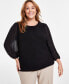 ფოტო #1 პროდუქტის Plus Size Shirred-Neck Blouse