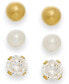 ფოტო #1 პროდუქტის Cultured Freshwater Pearl, Cubic Zirconia and Ball Stud Set in 10k Gold