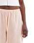 ASOS DESIGN linen blend pull on wide leg trouser in pink stripe