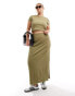 COLLUSION Plus textured maxi skirt co-ord in khaki