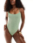 Фото #1 товара ASOS DESIGN Amy crinkle skinny strap swimsuit in sage green