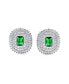Classic Holiday Party Bridal Simulated Emerald Cut Green Cubic Zirconia Triple Row Baguette Halo AAA CZ Stud Clip On Earrings Wedding Non Pierced Ear