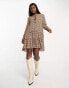 Фото #2 товара Urban Revivo long sleeve mini smock dress in brown floral print