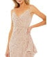 Women's Sequined Faux Wrap Ruffled Asymmetrical Hem Dress