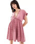 Фото #4 товара ASOS DESIGN v neck rolled up short sleeve with embroidery mini dress in pink