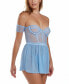 Women's 2Pc. Babydoll Lingerie Set Patterned in Soft Lace and Mesh