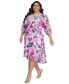 Фото #3 товара Plus Size Printed Blouson-Sleeve Faux-Wrap Dress