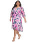 ფოტო #3 პროდუქტის Plus Size Printed Blouson-Sleeve Faux-Wrap Dress