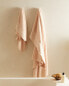 Cotton bath towel with linen border