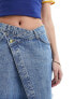 Something New Denim asymmetric mini skirt in medium blue wash