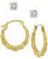 ფოტო #1 პროდუქტის Cubic Zirconia and Ribbed Hoop Earring Set in 10k Gold