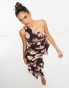 ASOS DESIGN one shoulder waterfall midi dress in smudge print