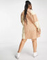 ASOS DESIGN Curve cord oversized mini shirt dress in patchwork beige tones