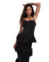 Фото #3 товара Rare London corset cami maxi dress with chiffon tiered skirt in black