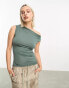 Weekday Hera drape top in khaki grey