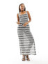 South Beach tie shoulder stripe knit dress in black and white