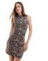 Miss Selfridge slash neck mini dress in leopard print 42 - фото #4