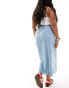 Vero Moda Curve denim maxi wrap skirt in light blue