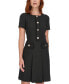 ფოტო #4 პროდუქტის Petite Round-Neck Short-Sleeve Fringe-Trim Dress