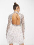 Фото #2 товара ASOS DESIGN high neck sequin faux feather trim mini dress in silver