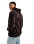 ASOS DESIGN oversized hoodie in brown velour with sleeve embroidery Sealbraun, XS - Chest 36 - фото #3