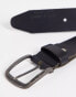 Jack & Jones smooth leather belt with logo buckle in black