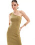 Pretty Lavish one shoulder fine knit midaxi dress in dark olive