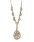 Gold-Tone Crystal Filigree Teardrop Necklace 16" Adjustable