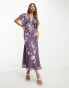 ASOS DESIGN embroidered floral midi dress with batwing sleeve in purple