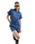 Фото #4 товара Lee short unionall overall denim jumpsuit in mid wash