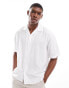 Selected Homme oversized linen mix revere collar shirt in white Hellweiß, XS - фото #1