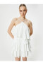 Фото #41 товара Katlı Bridal Mini Elbise Halter Yaka Taş Detaylı Astarlı