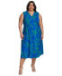 Фото #1 товара Plus Size Pebble-Knit V-Neck Sleeveless A-Line Dress