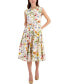 Women's Floral Printed Linen-Blend Belted Fit & Flare Midi Dress
