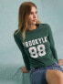 Фото #3 товара Miss Selfridge Brooklyn graphic long sleeve t-shirt in washed green